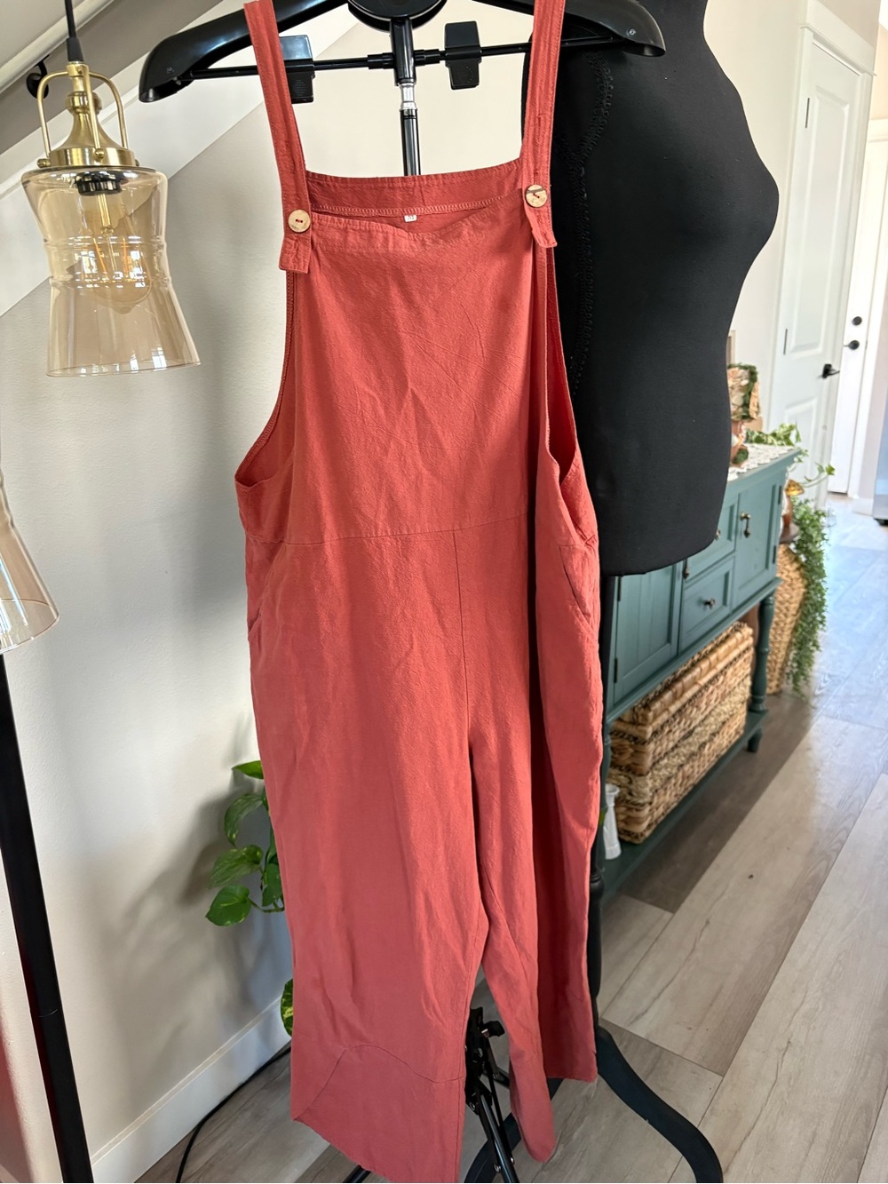 Women's Rust Red Denim-Style Overalls